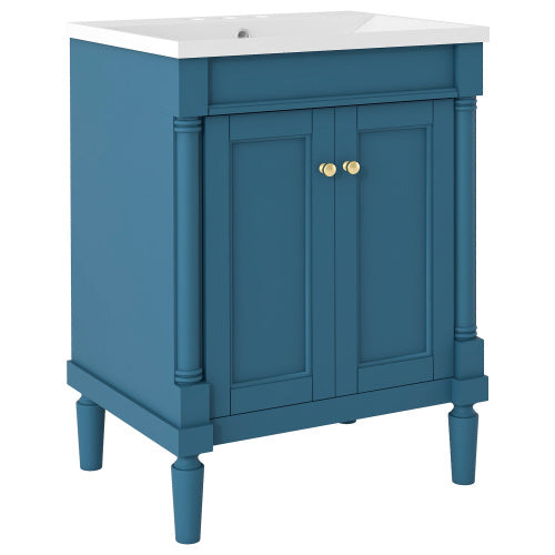 24 Bathroom Vanity With Top Sink, 2-Tier Modern Bathroom Storage Cabinet, Single Sink Bathroom Vanity, Large Storage Shelves