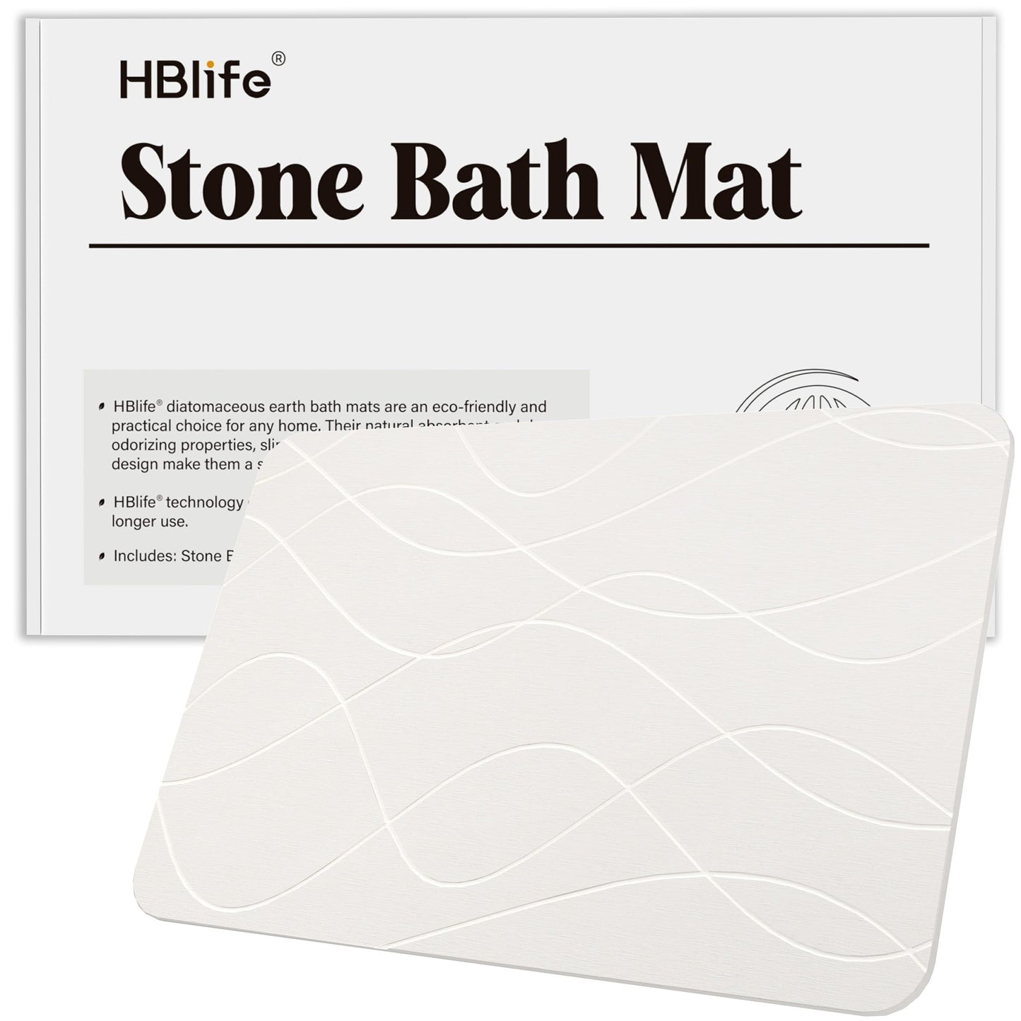 HBlife 23.5" X 15" Stone Bath Mat Quick Dry Bath Mats for Bathroom Non Slip Bathroom Floor Mat Modernized Magic Mat for Bathroom&Kitchen White - Wave