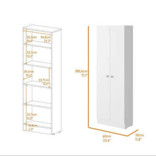 Virginia Double Door Storage Cabinet, Five Shelves