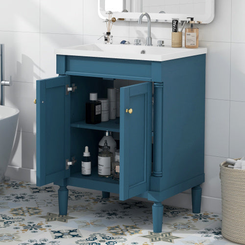 24  Bathroom Vanity With Top Sink, 2-Tier Modern Bathroom Storage Cabinet, Single Sink Bathroom Vanity, Large Storage Shelves