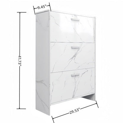 White Marble Color High Glossy 3 Doors Shoe Cabinet With Retro Handles