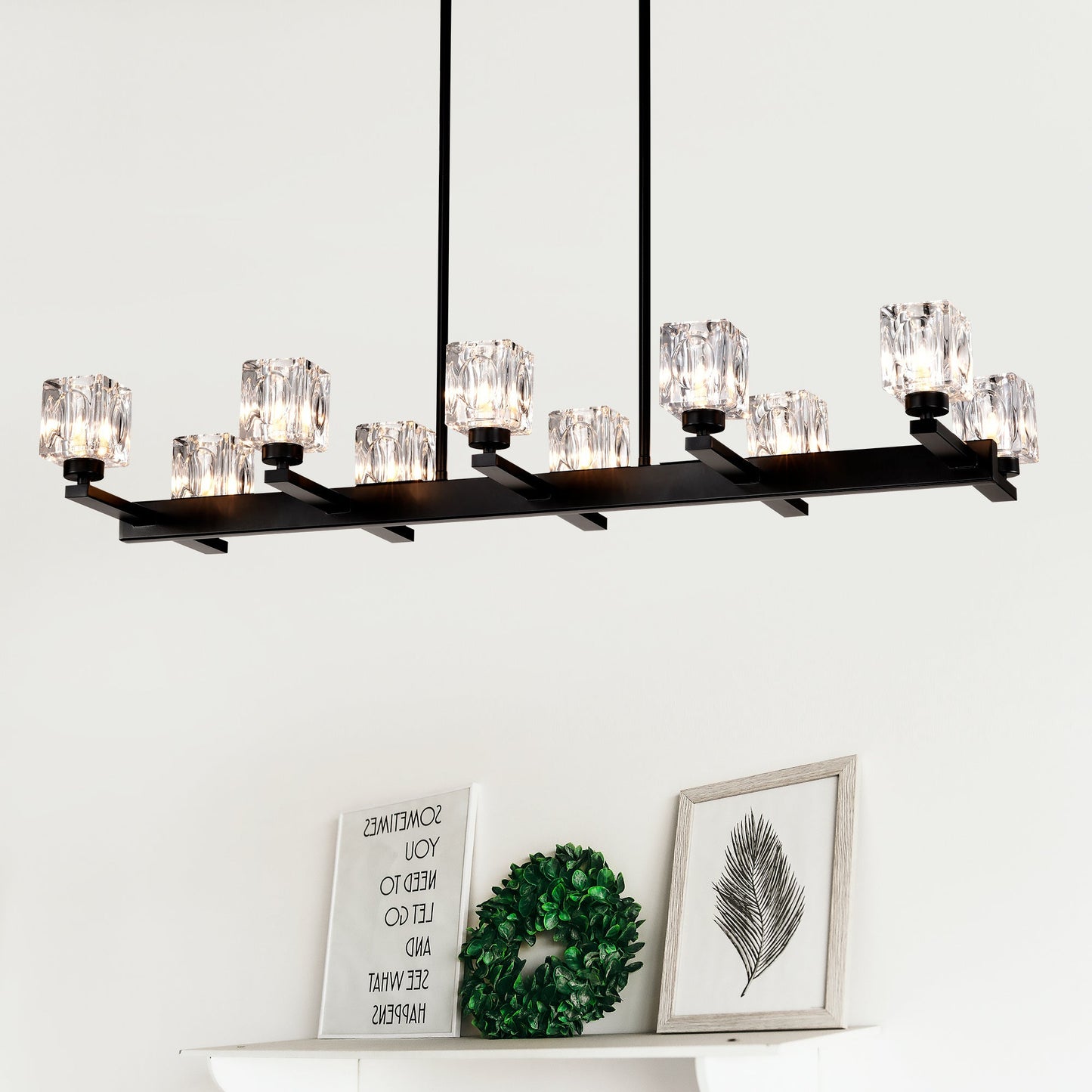 Matte Black Crystal Chandelier For Dining Room, 8-Light Kitchen Chandelier Light Fixture Modern Metal Industrial Chandeliers For Farmhouse Entryway Living Room