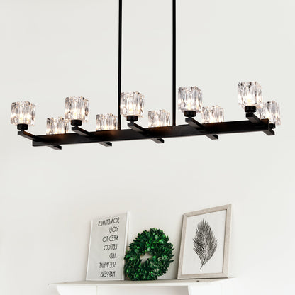 Matte Black Crystal Chandelier For Dining Room, 8-Light Kitchen Chandelier Light Fixture Modern Metal Industrial Chandeliers For Farmhouse Entryway Living Room