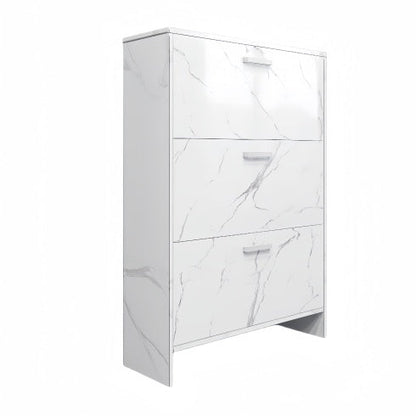 White Marble Color High Glossy 3 Doors Shoe Cabinet With Retro Handles