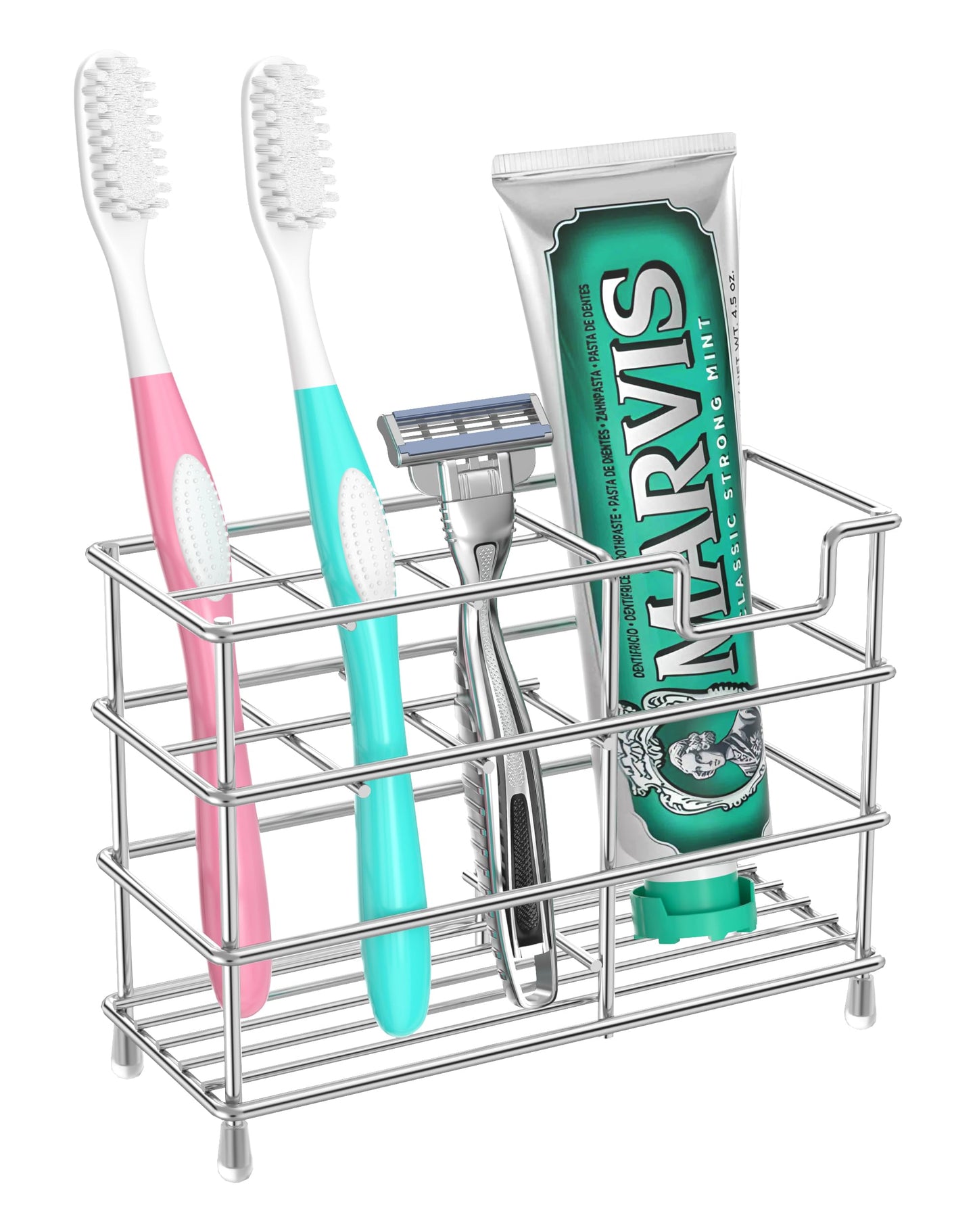 HBlife Medium Toothbrush Holder for Bathroom 7 Slots Silver Stainless Steel Bathroom Accessories Organizer for Small Spaces
