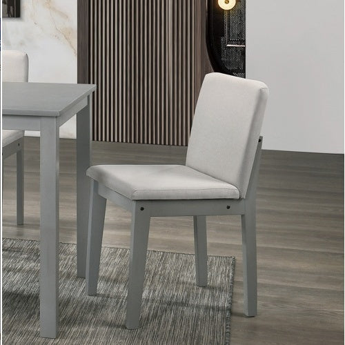 Grey Finish 5pc Dining Room Set Dining Table 4x Chairs Beige Fabric Chair Seat Kitchen Breakfast Dining Room Furniture Rubberwood Veneer Unique Design