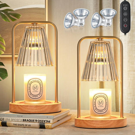 2-Pack Candle Warmer Lamps with Timer Electric Candle Lamp Warmer for Jar Candles Dimmable Wax Melt Warmer with 4 Bulbs Mom Christmas Gifts Birthday House Warming Gift New Home Vintage Home Decor