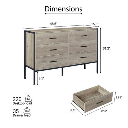 Wooden Dresser With 6 Drawers, Wooden Storage Cabinet In Bedroom