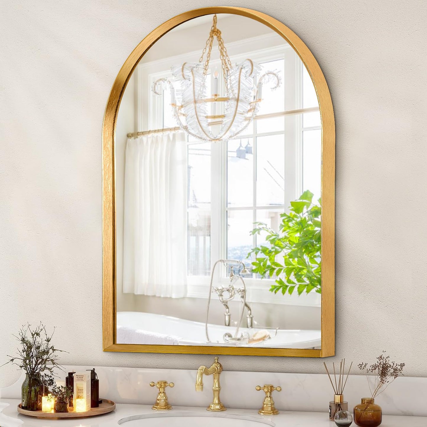 HLFMVWE Arched Bathroom Mirror Wall Mounted Mirror Gold Arch Mirror Aluminum Alloy Frame Bathroom Mirror Living Room Bedroom Bathroom and Entryway Large 36"x24"