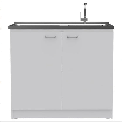 White Rectangle 2-Door Utility Sink And Cabinet