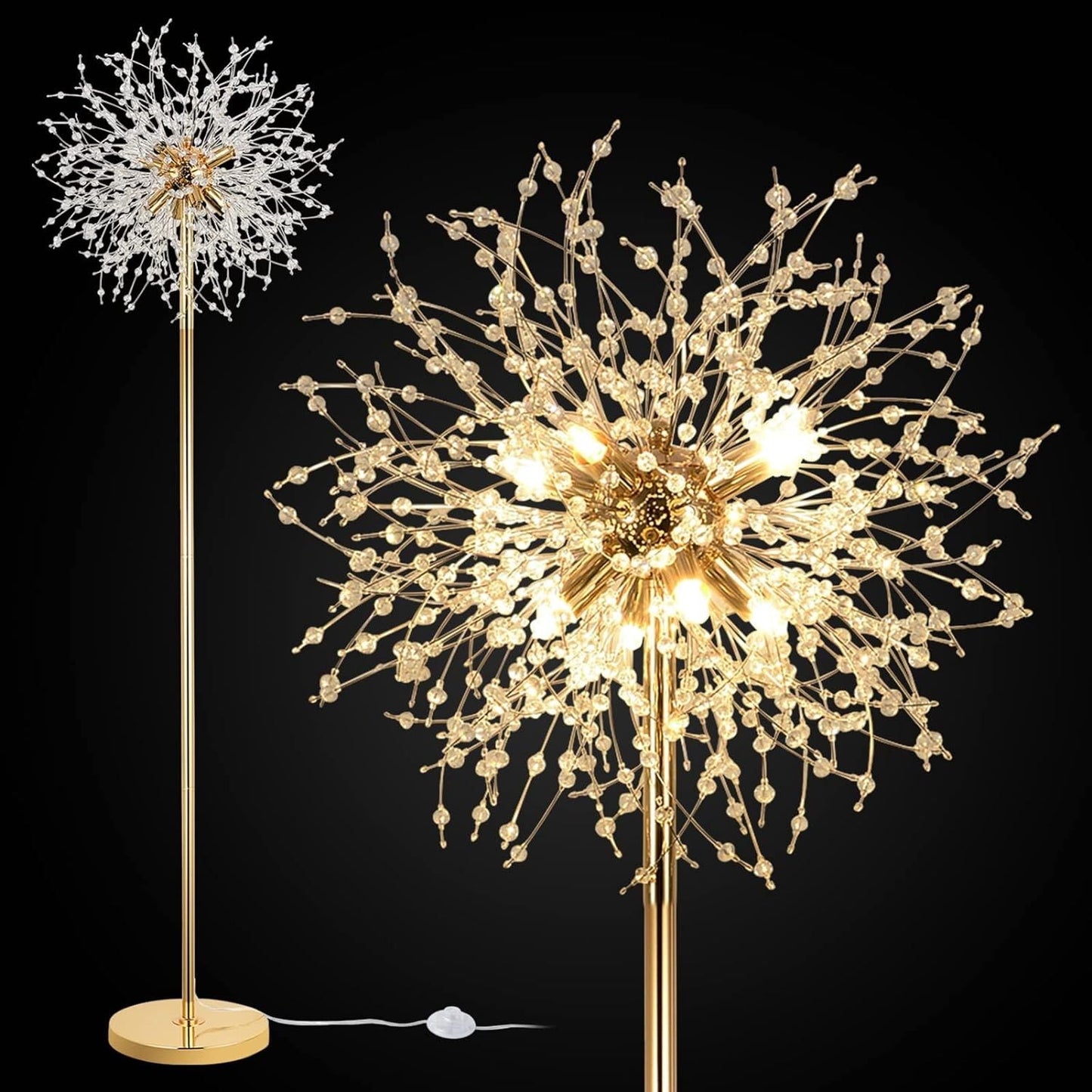 Bedroom Crystal Floor Lamp,,69 Inch High Pole Lamp,Modern Room Decorative Floor Lamp,Includes 32 Fireworks Crystal Suspenders, Chrome Finish Unavailable Platforms- Welfel