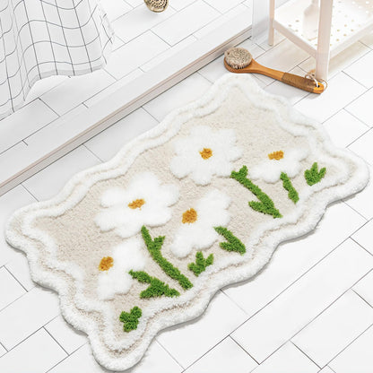 Mocsicka Cute Floral Bathroom Rug Flower Beige Bath Mat Super Soft Absorbent Bathroom Rug Non Slip Bathroom Mat Machine Washable Rug for Bathroom 20x32 inches