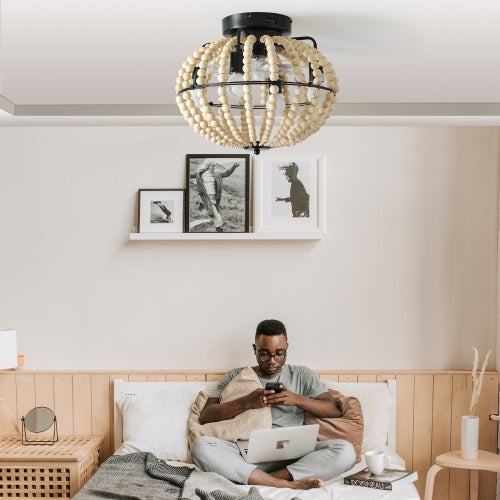 Beaded Fan Lamp Wooden Beaded Chandelier Oak White Unavailable Platforms- Temu