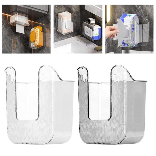 2 Pcs Wipes Dispenser Wipe Container Wipes Holder for Bathroom Clear Wipes Dispenser for Bathroom Wall Mounted Tissue Box Holder Refillable Wipes Container Box for Kitchen Bathroom (Clear & Grey)