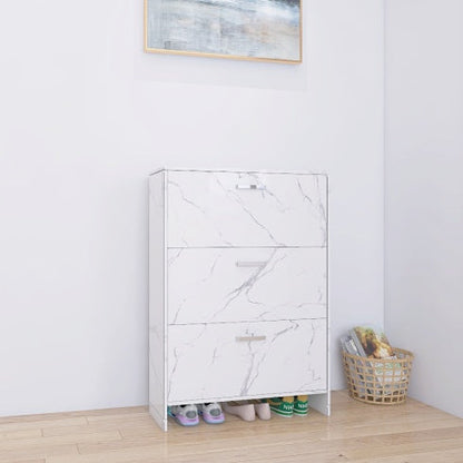 White Marble Color High Glossy 3 Doors Shoe Cabinet With Retro Handles