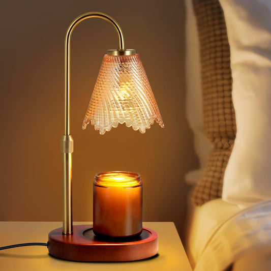EUAONYA Candle Warmer LampCandle Warmer lamp with Timer & Dimmer Candle WarmerCandle Lamp Warmer Warmer Vintage Glass Shade with 2 * 50W Bulbs for Home Decor(Leafy Amber)