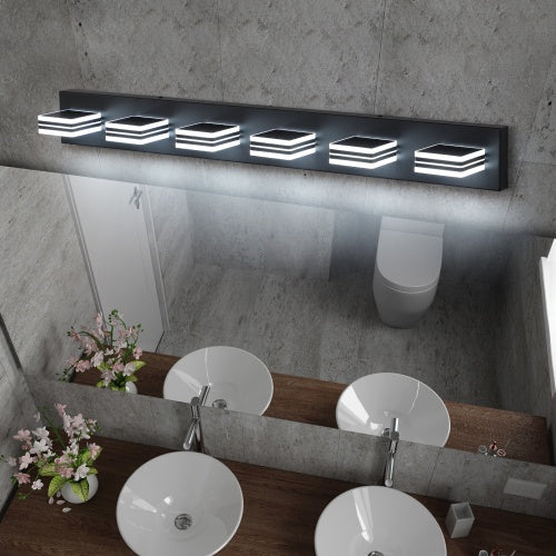 LED Modern Black Makeup Light, 6 Light Acrylic Matte Black Bathroom Makeup Light Covering Mirror Unavailable Platforms- Temu