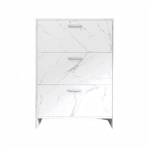 White Marble Color High Glossy 3 Doors Shoe Cabinet With Retro Handles