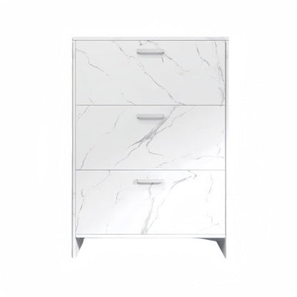 White Marble Color High Glossy 3 Doors Shoe Cabinet With Retro Handles