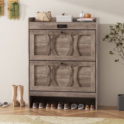 VFF Deodorizing Shoe Storage Cabinet With 2 Flip Drawers,LED Touchsreen Freestanding Grey