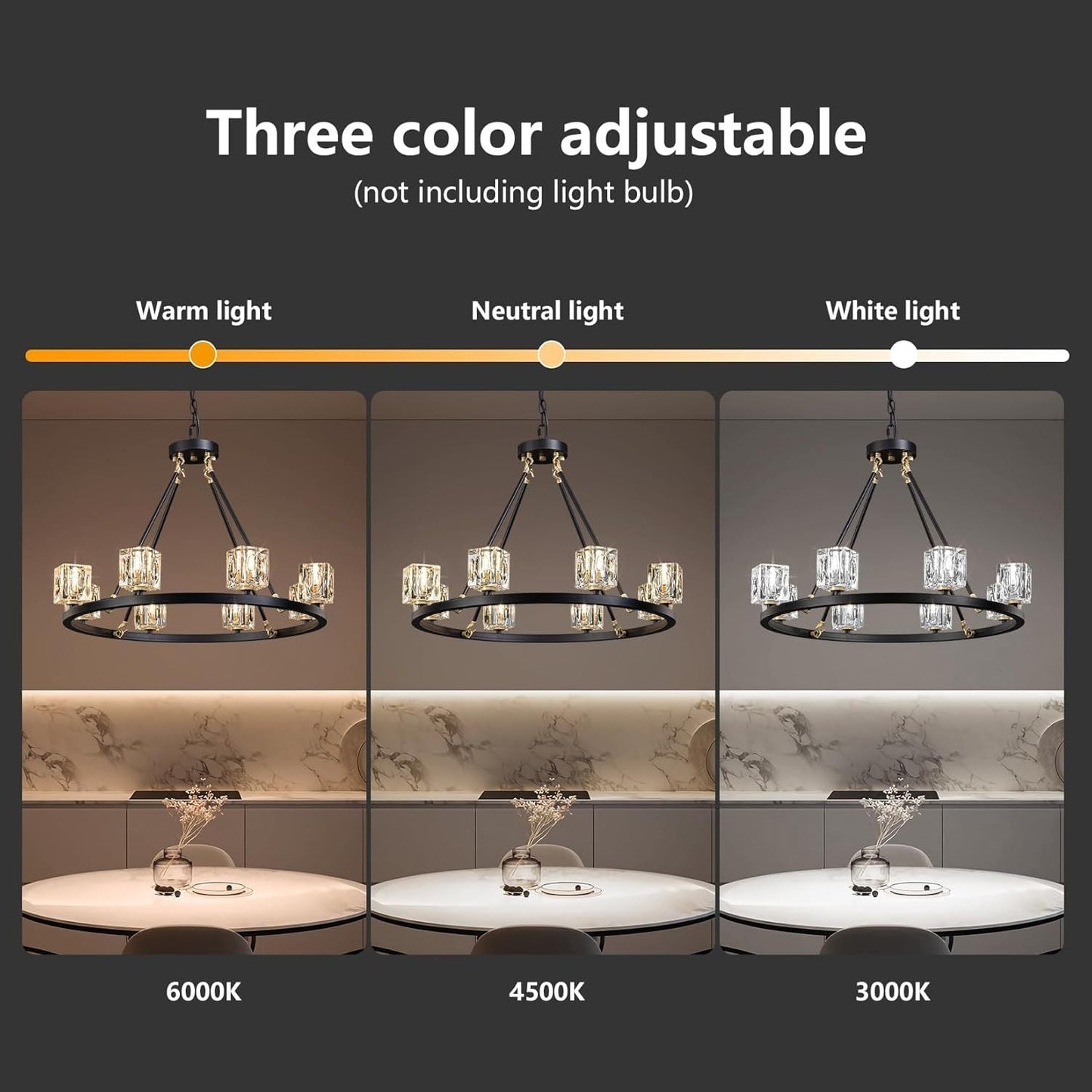 Black Wagon Wheel Chandelier, 8-Light Farmhouse Crystal Chandeleirs With Adjustable Height,Ceiling Hanging Light Fixture Pendant Lights For Living Room,Bedroom,Kitchen Island,Dining Room,Bedroom
