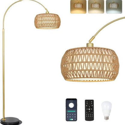 Simian Rattan Standing Lamp, 3 Color Temperature Adjustable Unavailable Platforms- Welfel