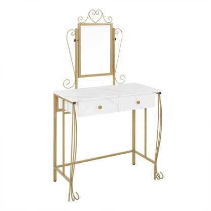 Vanity Table Set With Mirror Stool,White Makeup Dressing Desk With Drawers For Girls,Women,Bedroom,Gift