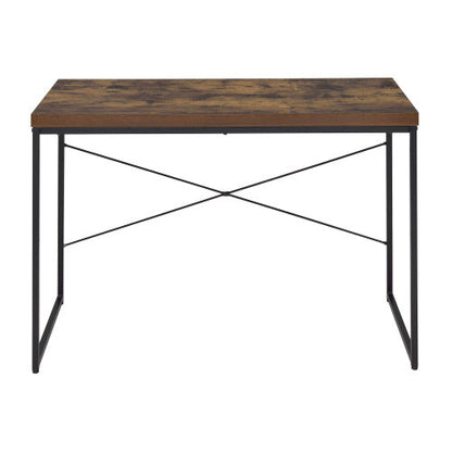 Weathered Oak And Black Writing Desk With Metal Sled Base