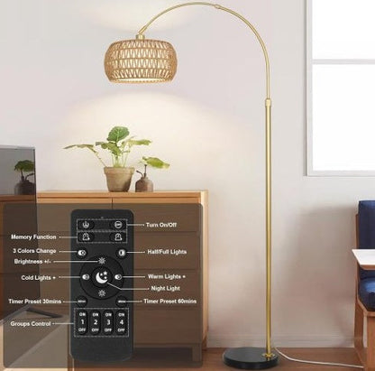 Simian Rattan Standing Lamp, 3 Color Temperature Adjustable Unavailable Platforms- Welfel