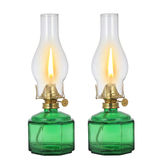 DNRVK 2 Pack Rustic Oil Lamp Large Vintage Glass Kerosene Lamp Chamber Oil Lamps for Indoor Use Home Decor Classic Old Hurricane Oil Lamp for Emergency Lighting 12.5