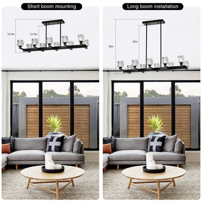Matte Black Crystal Chandelier For Dining Room, 8-Light Kitchen Chandelier Light Fixture Modern Metal Industrial Chandeliers For Farmhouse Entryway Living Room
