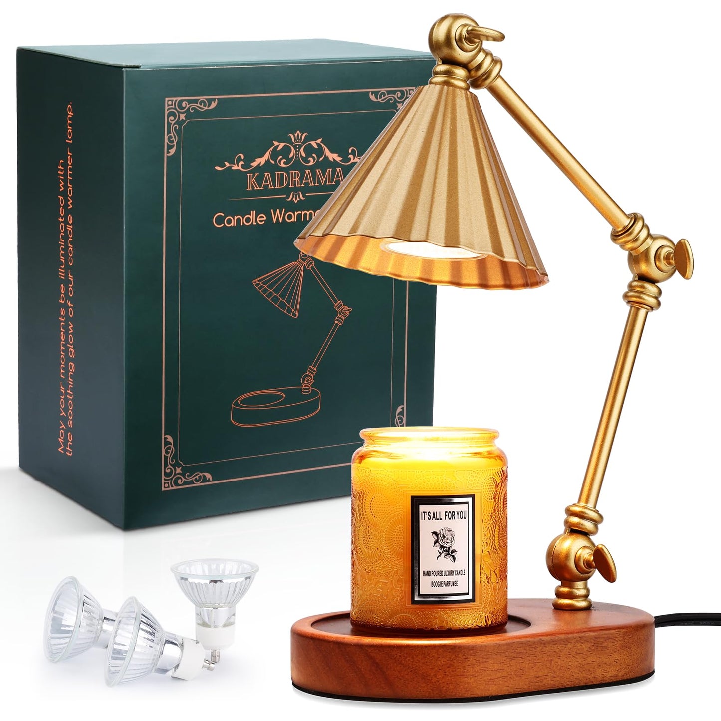 Kadrama Candle Warmer Lamp Candle Warmer with Timer Dimmer Electric Candle Lamp with 3 Bulbs Gifts for Mom Her Height Adjustable Wax Melt Warmer for Scented Candle Jars Bedroom Home Decor Gold