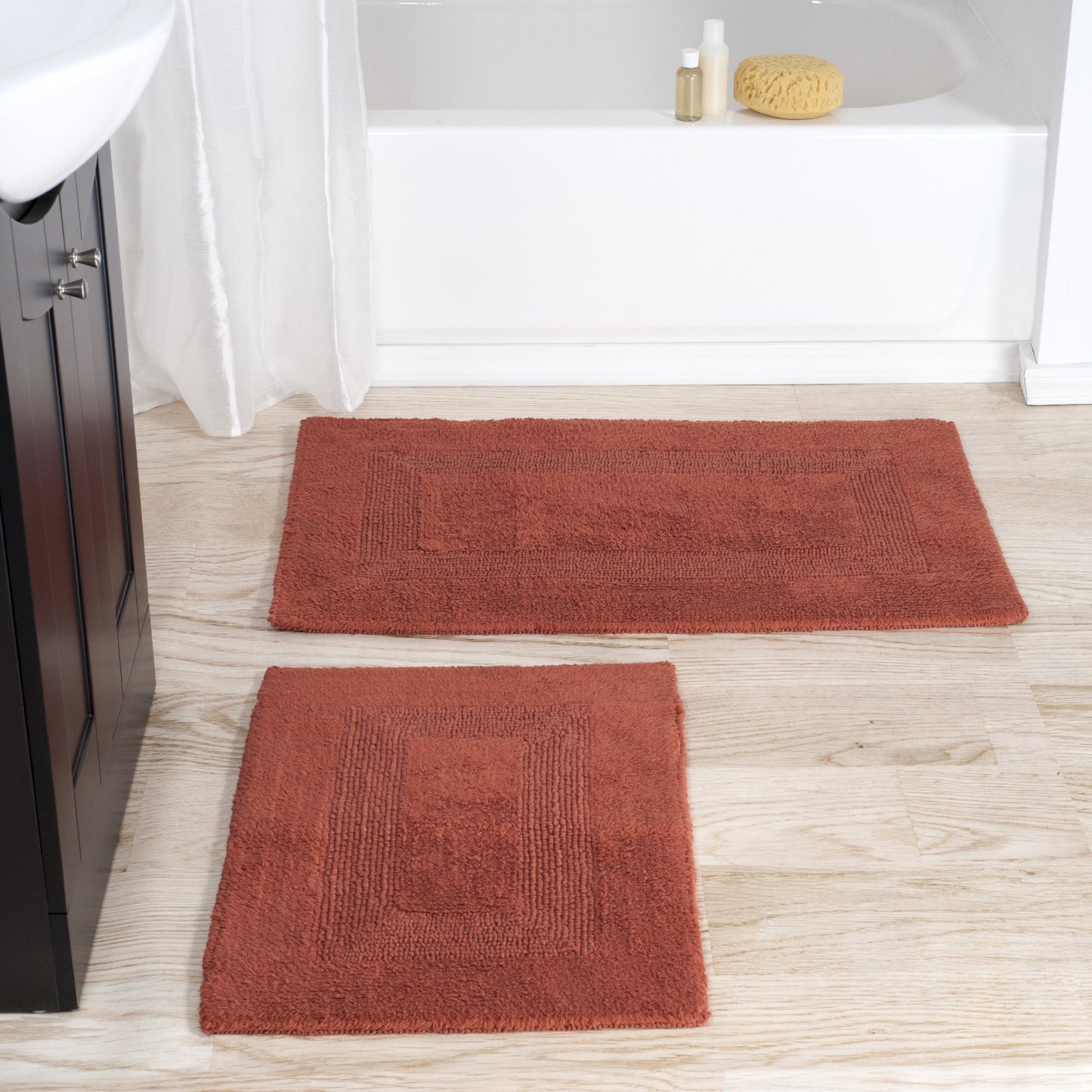 Bathroom Rugs - 2 - Piece Cotton Bathroom Mat Set - Machine Washable Bath Mats for Bathroom Kitchen or Laundry Room by Lavish Home (Brick)