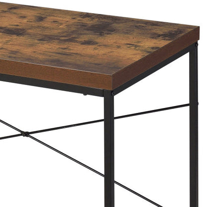 Weathered Oak And Black Writing Desk With Metal Sled Base
