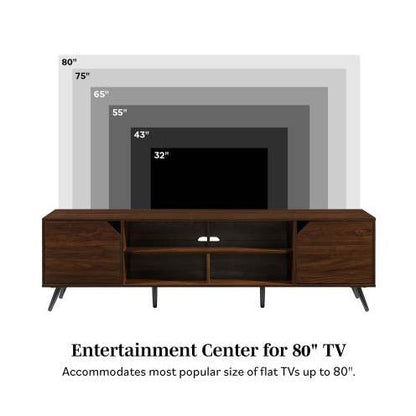 Contemporary 2-Door Minimalist TV Stand For TVs Up To 80 Inches Dark Walnut