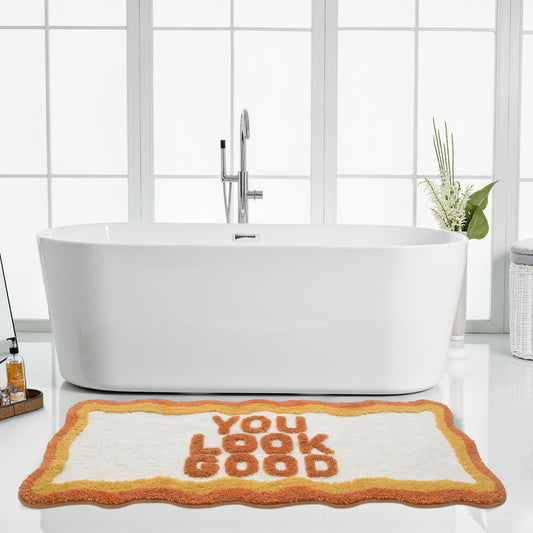 HAOCO Orange Bathroom Rug Runner 18x47 inch Non-Slip You Look Good Long Bathroom Rug Luxury Soft Plush Absorbent Washable Runner Rug for Bedroom Bathroom Sink Shower