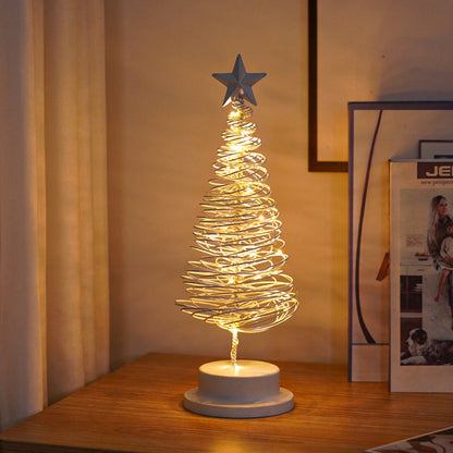 “LED Spiral Christmas Tree Lamp – Wrought Iron Desk Ornament for Festive Decor”