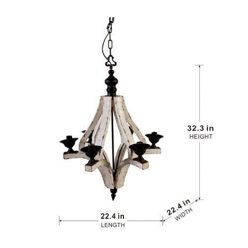6 - Light Wood Chandelier With Adjustable Chain For Kitchen, Dining Hall Entrance, Bulb Not Included