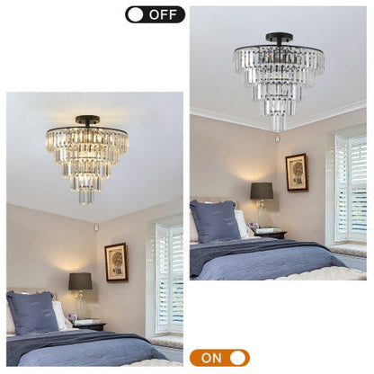 Large Black Crystal Chandelier, Contemporary Style Chandelier, Dining Room, Living Room, Bedroom - Bulb Not Included  Unavailable Platforms- Temu
