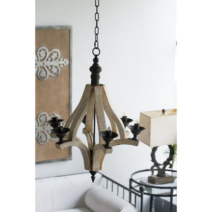 6 - Light Wood Chandelier With Adjustable Chain For Kitchen, Dining Hall Entrance, Bulb Not Included