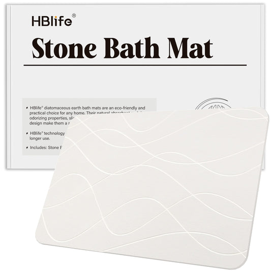 HBlife 23.5" X 15" Stone Bath Mat Quick Dry Bath Mats for Bathroom Non Slip Bathroom Floor Mat Modernized Magic Mat for Bathroom&Kitchen White - Wave