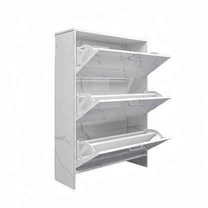 White Marble Color High Glossy 3 Doors Shoe Cabinet With Retro Handles