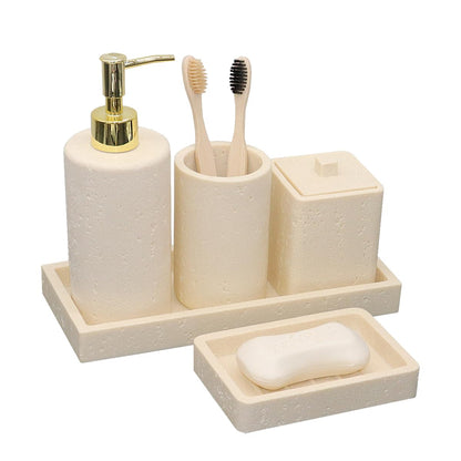 MTYyxk Beige Bathroom Accessories Set 5 Pcs - Soap Dispenser Tampon Case Soap Dish Vanity Tray Bathroom Tumbler - Countertop Vanity Organizer - Bathroom Accessory Set