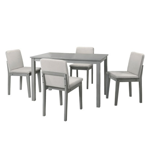 Grey Finish 5pc Dining Room Set Dining Table 4x Chairs Beige Fabric Chair Seat Kitchen Breakfast Dining Room Furniture Rubberwood Veneer Unique Design
