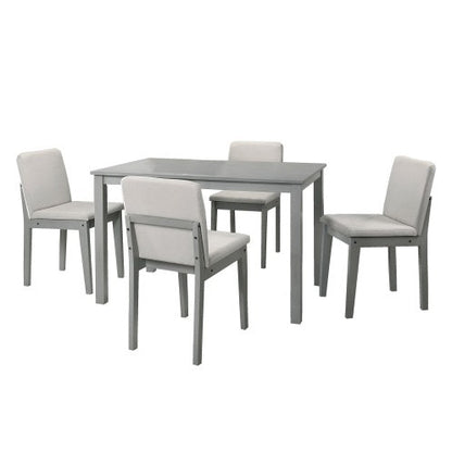 Grey Finish 5pc Dining Room Set Dining Table 4x Chairs Beige Fabric Chair Seat Kitchen Breakfast Dining Room Furniture Rubberwood Veneer Unique Design