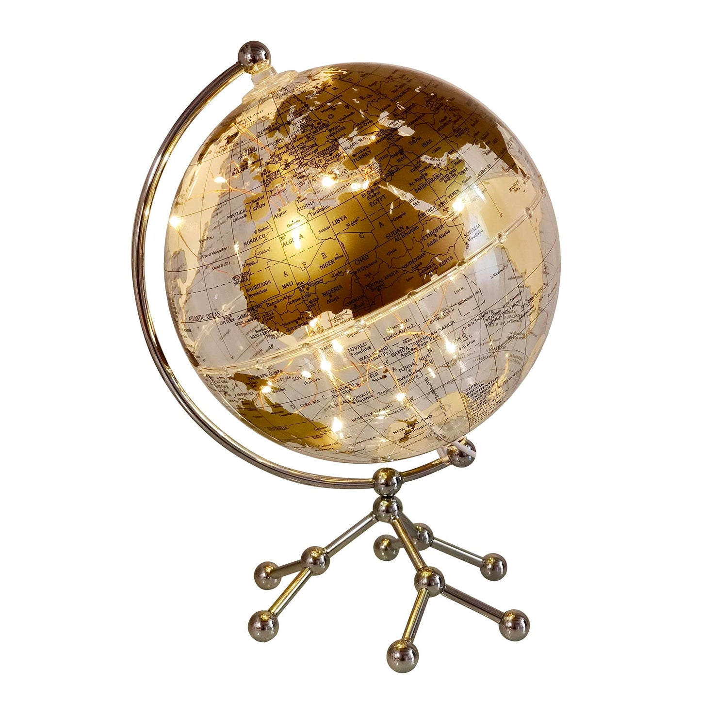 JBRUN 8" World GlobeIlluminated World Globe with Metal StandEducational Interactive Globe for Home DecorOffice DesktopLED Globe Lamp (Gold)