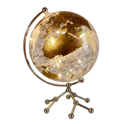 JBRUN 8" World GlobeIlluminated World Globe with Metal StandEducational Interactive Globe for Home DecorOffice DesktopLED Globe Lamp (Gold)