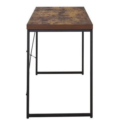 Weathered Oak And Black Writing Desk With Metal Sled Base