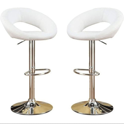 White Faux Leather Stool Adjustable Height Chairs Set Of 2 Chair Swivel Design Chrome Base PVC Dining Furniture