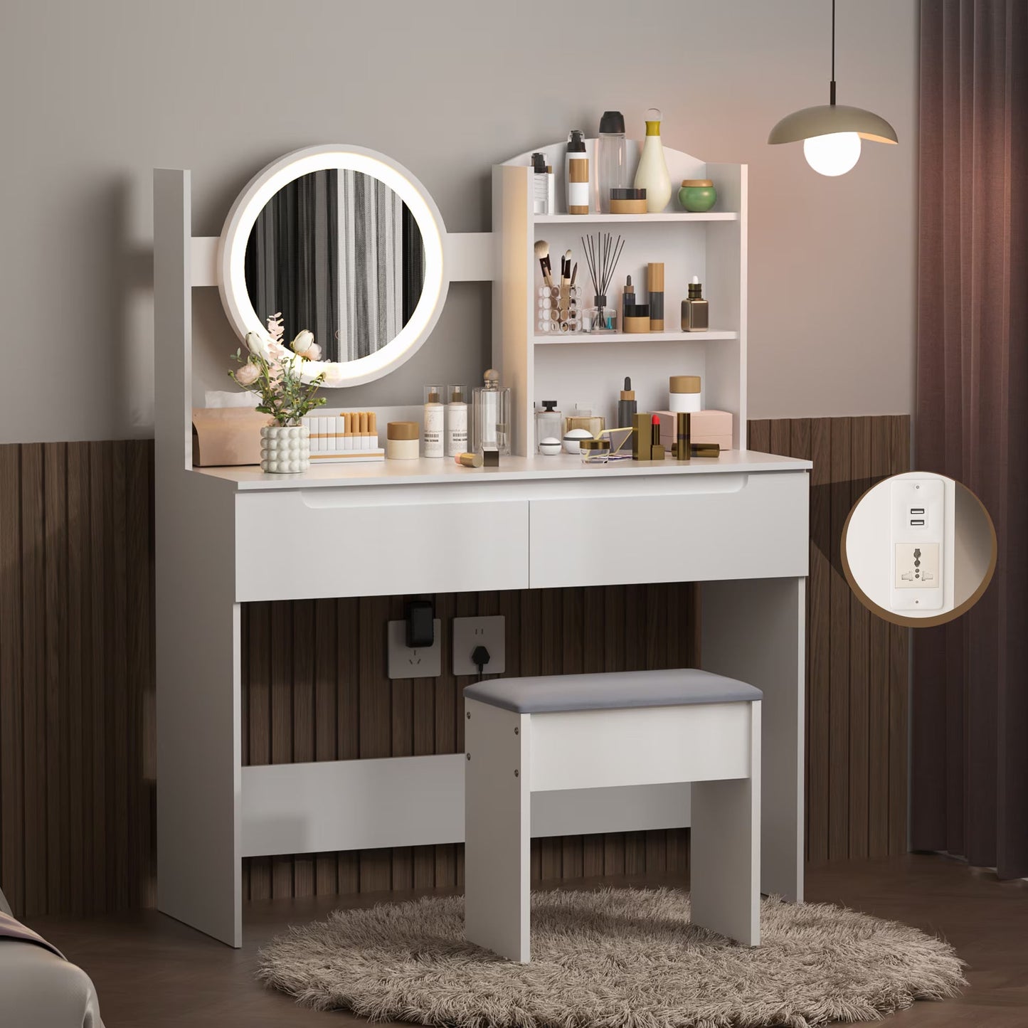 VFF Bedroom Dressing Table, Modern Minimalist Makeup Cabinet, Master Bedroom Makeup Mirror, Makeup Table